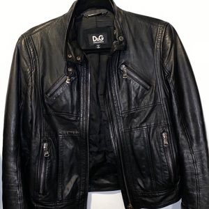 D&G x Dolce & Gabbana Leather Biker Bomber Jacket
